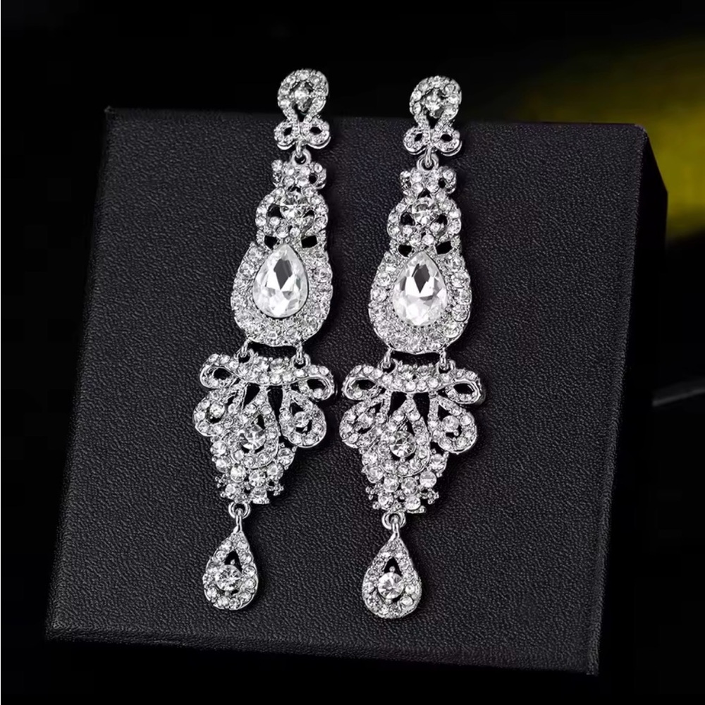 Rhinestone Statement Earrings Long Chandelier, Br… - image 4